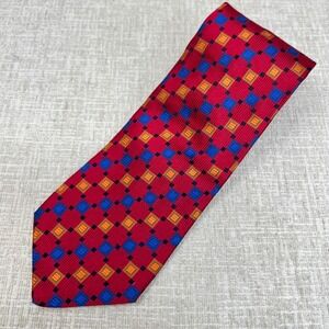Bolgheri‎ Men's 100% Silk Tie Red Blue Orange Geometric Pattern Made in Italy